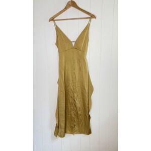 Amy Lynn London Plunge Neck Satin Midi Dress Wedding Guest Size Small